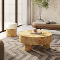 Nebula 35.5-Inch Round Burl Wood Coffee Table with Elegant Pillar Legs
