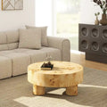 Nebula 35.5-Inch Round Burl Wood Coffee Table with Elegant Pillar Legs