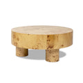 Nebula 35.5-Inch Round Burl Wood Coffee Table with Elegant Pillar Legs