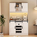 Rustic White Farmhouse Bar Cabinet with Sliding Barn Door - Spacious Kitchen Buffet and Coffee Bar Sideboard Table