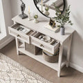 Bohemian Natural Rattan Console Table with Expanded Top and Dual Drawers