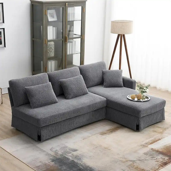Contemporary L-Shaped Corduroy Sofa with Reversible Chaise from Harper & Bright Designs