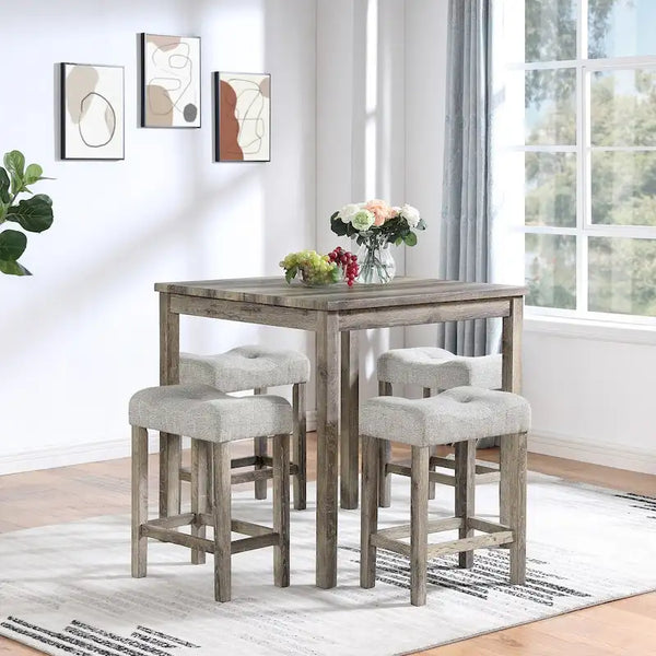 5-Piece Wood Dining Set: Square Table with 4 Upholstered Chairs