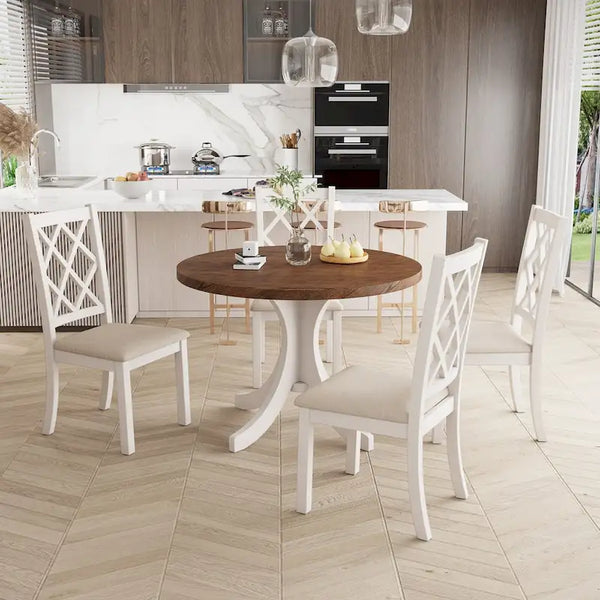 5-Piece Upholstered Chair Round Dining Table Set
