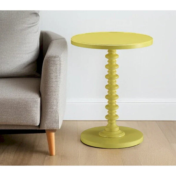 HomeRoots 22-Inch Yellow Wood Round Pedestal End Table