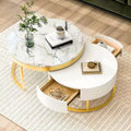 GEITIN Contemporary Round Nesting Coffee Table with Storage Drawers