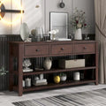 Solid Pine Wood Console Table Featuring Two Open Shelves