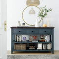 Solid Pine Wood Console Table Featuring Two Open Shelves