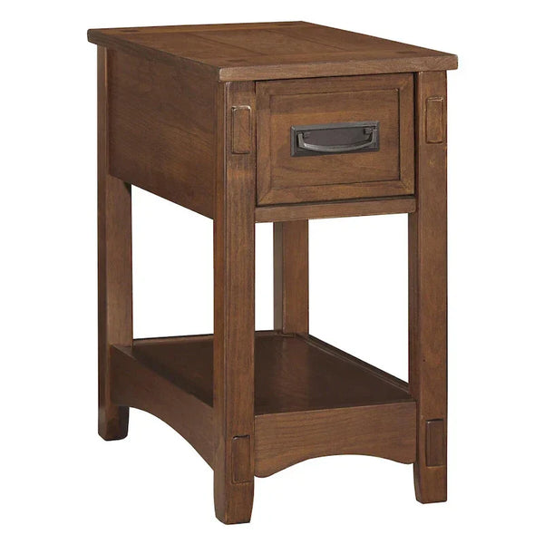 Brown Chairside End Table with 1 Drawer and Open Bottom Shelf