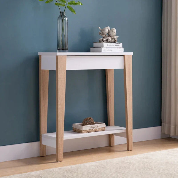 Contemporary Two-Tone Console Table with Dual Shelves - White and Tan