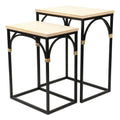 Claudette Set of 2 Rectangle Side Tables with Rattan Accents in Wood and Metal