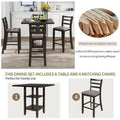 5-Piece Wooden Counter Height Dining Set with Cushioned Chairs and Storage Shelves
