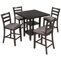 5-Piece Wooden Counter Height Dining Set with Cushioned Chairs and Storage Shelves