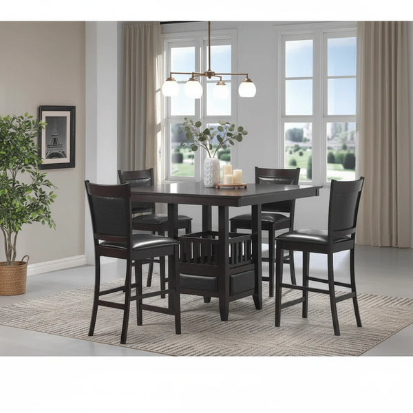 5-Piece Square Counter Height Dining Set in Finley Espresso and Black