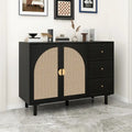 Rattan Storage Cabinet with 2 Doors, Adjustable Shelves, and 3 Drawers