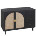 Rattan Storage Cabinet with 2 Doors, Adjustable Shelves, and 3 Drawers