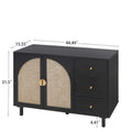 Rattan Storage Cabinet with 2 Doors, Adjustable Shelves, and 3 Drawers