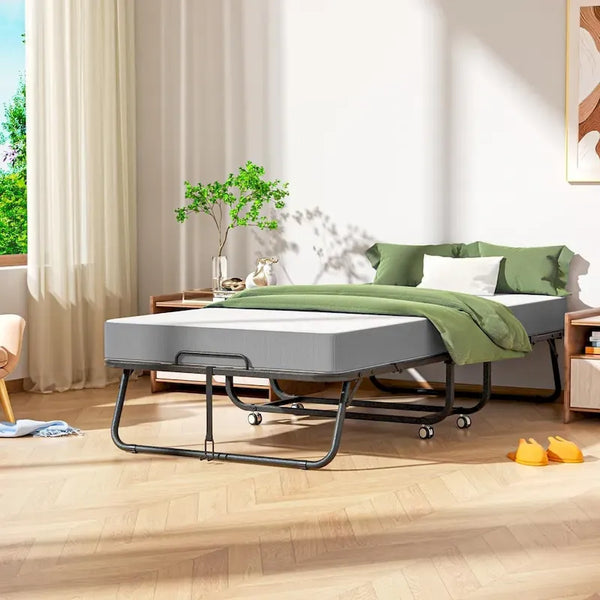 Compact Rollaway Folding Guest Bed with Sturdy Metal Frame and 5-Inch Thick Mattress