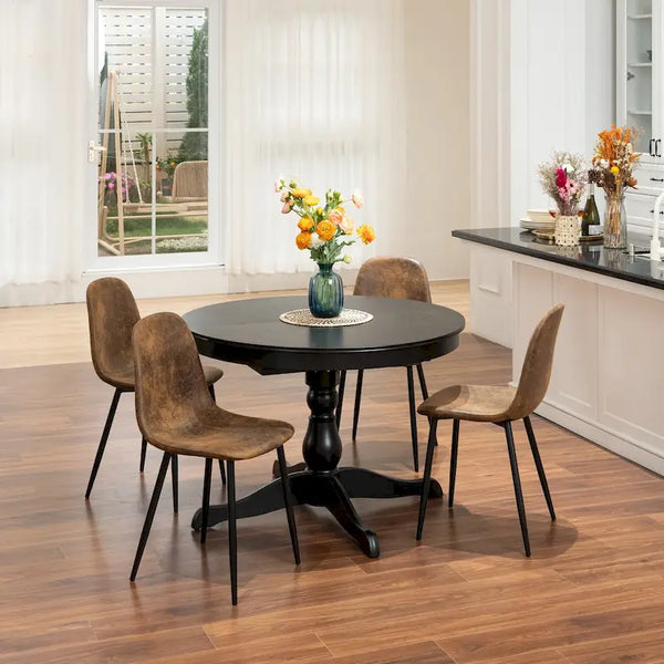 HomyLin Set of 4 Suede Dining Chairs with Black Metal Legs - Stylish Side Accent Chairs