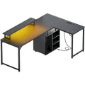58.3-Inch L-Shaped Gaming Desk with Storage Cube, USB Ports, and LED Lighting - Office Computer Table