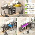 58.3-Inch L-Shaped Gaming Desk with Storage Cube, USB Ports, and LED Lighting - Office Computer Table