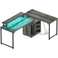 58.3-Inch L-Shaped Gaming Desk with Storage Cube, USB Ports, and LED Lighting - Office Computer Table