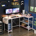 Contemporary L-Shaped Computer Desk with Built-In Power Outlets and LED Lighting