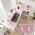 Contemporary L-Shaped Computer Desk with Built-In Power Outlets and LED Lighting