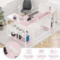 Contemporary L-Shaped Computer Desk with Built-In Power Outlets and LED Lighting