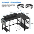 Contemporary L-Shaped Computer Desk with Built-In Power Outlets and LED Lighting