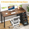 Contemporary Minimalist Computer Desk with 5 Drawer Storage for Study and Writing