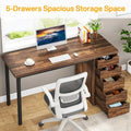Contemporary Minimalist Computer Desk with 5 Drawer Storage for Study and Writing