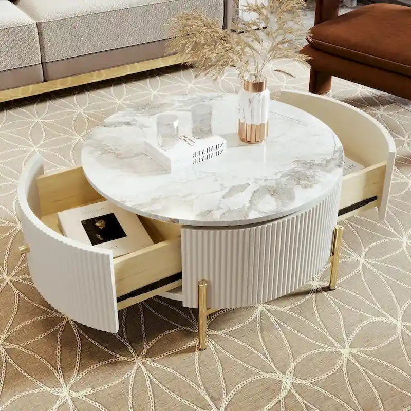 Contemporary Round Coffee Table Featuring Storage Drawers