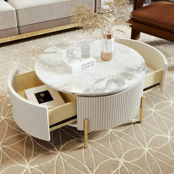 Contemporary Round Coffee Table Featuring Storage Drawers