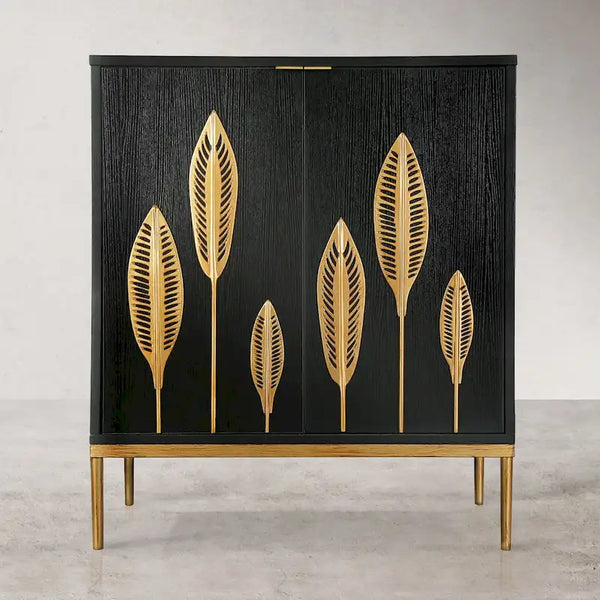 Evari Mid-Century Modern 2-Door Accent Cabinet in Antique Gold - Stylish Sideboard Storage for Living and Dining Rooms