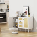 Anmytek 47.2" Mid-Century Modern White Buffet/Sideboard with Rattan Storage and Drawers