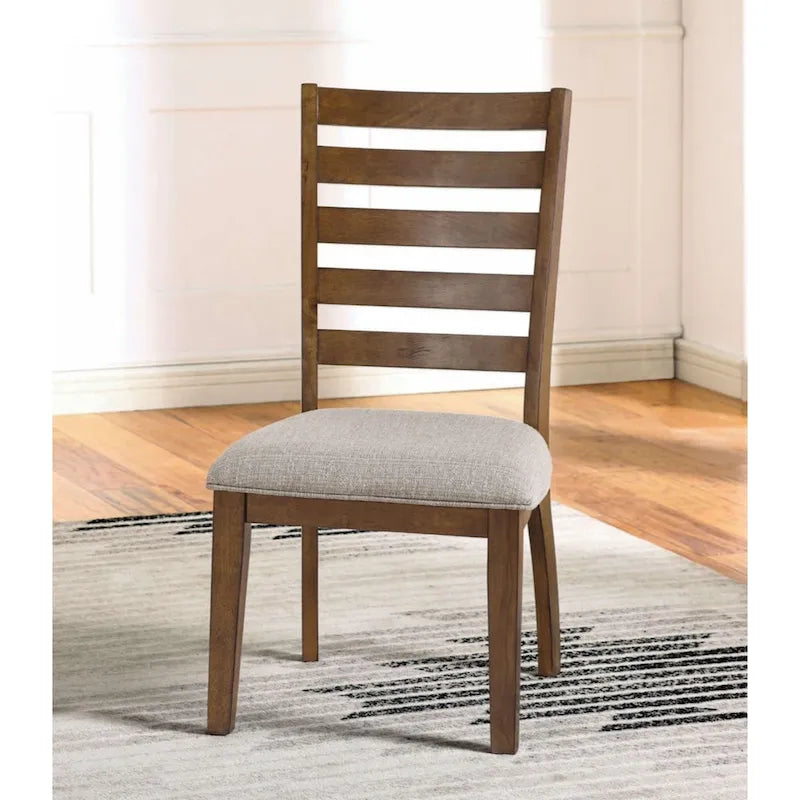 Set of 2 Walnut and Light Gray Ladder Back Side Chairs