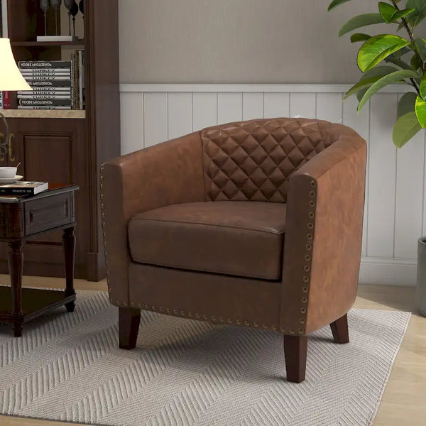 Ethan Barrel Accent Chair in PU Leather with Nailhead Detailing