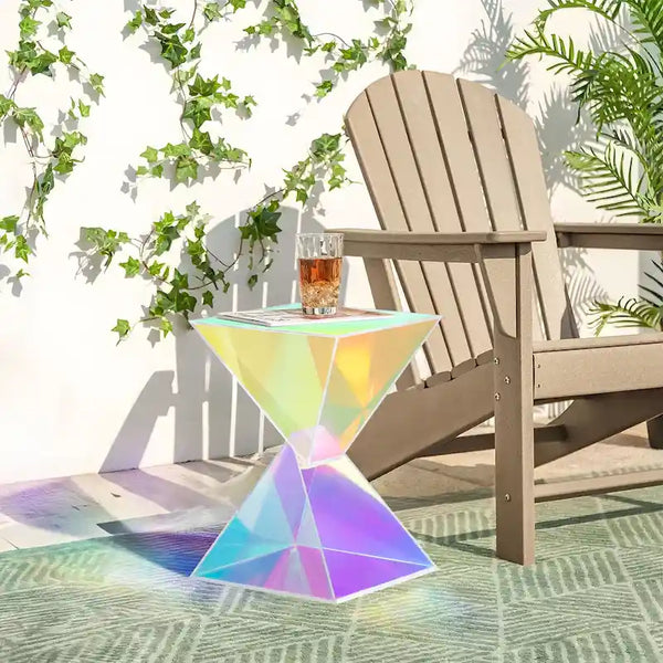 Contemporary Acrylic Accent End Table for Outdoor Use - Dimensions: 18.11"H x 12.6"W x 12.6"L