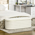 HOMCOM 46-Inch Teddy Fleece Upholstered Storage Ottoman Bench with Wood Frame – Stylish Boucle Storage Solution for Bedroom and Living Room