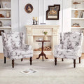 Set of 2 Accent Armchairs with Turned Legs in Blue, Beige, and Grey