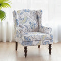 Set of 2 Accent Armchairs with Turned Legs in Blue, Beige, and Grey
