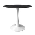 Bristol 35-Inch Round Dining Table for 4 with Sintered Stone Top and White Stainless Steel Pedestal Base
