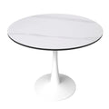 Bristol 35-Inch Round Dining Table for 4 with Sintered Stone Top and White Stainless Steel Pedestal Base