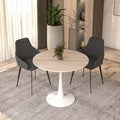 Bristol 35-Inch Round Dining Table for 4 with Sintered Stone Top and White Stainless Steel Pedestal Base