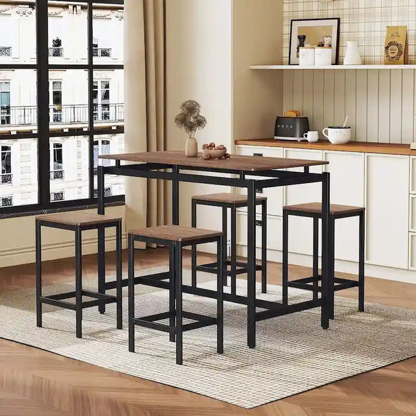 Contemporary 5-Piece Space-Saving Bar Table Set with Table and Stools