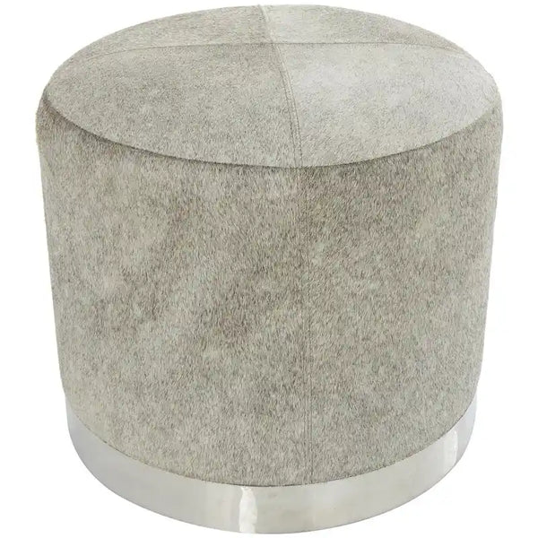 Gray Leather Patchwork Living Room Stool with Silver Metal Base - Roche River Decor