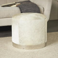 Gray Leather Patchwork Living Room Stool with Silver Metal Base - Roche River Decor