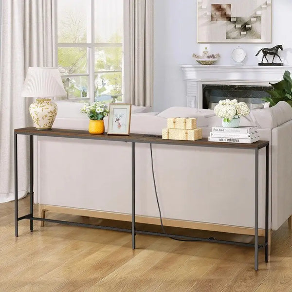 70.9-Inch Console Table with Dual Power Outlets and USB Ports - Slim Entryway and Sofa Table for Living Room