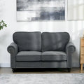 HOMCOM 61-Inch Mid-Century Modern Loveseat Sofa - Stylish 2-Seater Couch with Nailhead Trim and Rolled Arms, Upholstered in Fabric